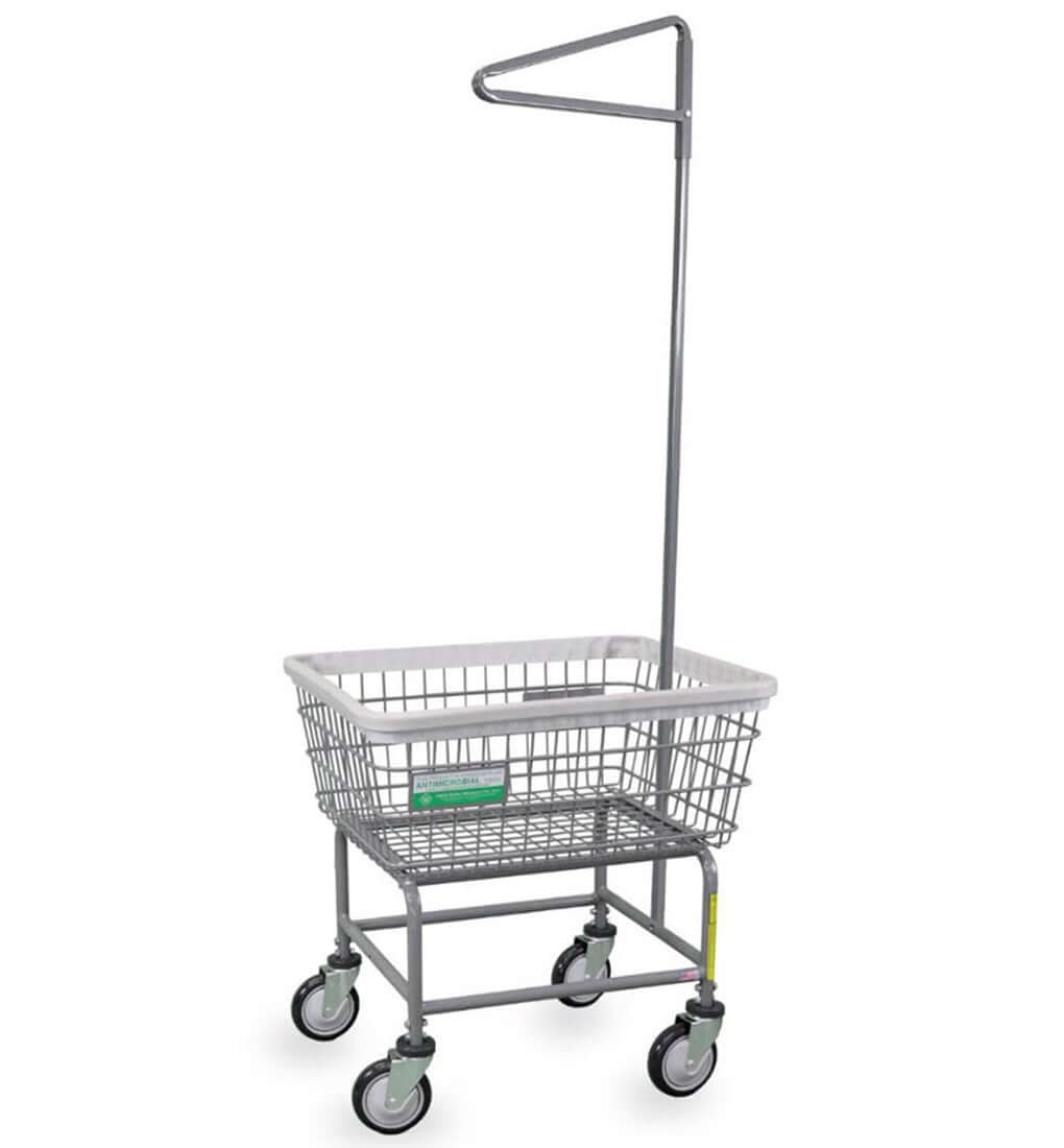 Antimicrobial Laundry Cart with Single Pole Rack - 2.50 Bu