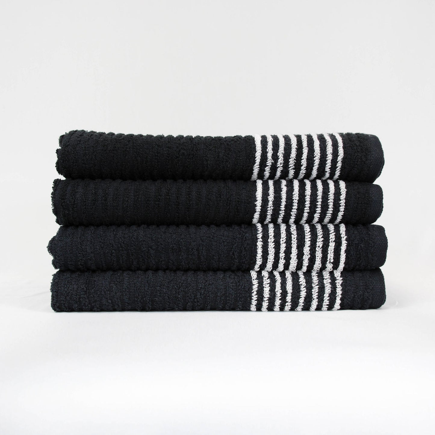 22x44 Black Super Gym Towels with White Stripes, 7.50 lbs per dozen