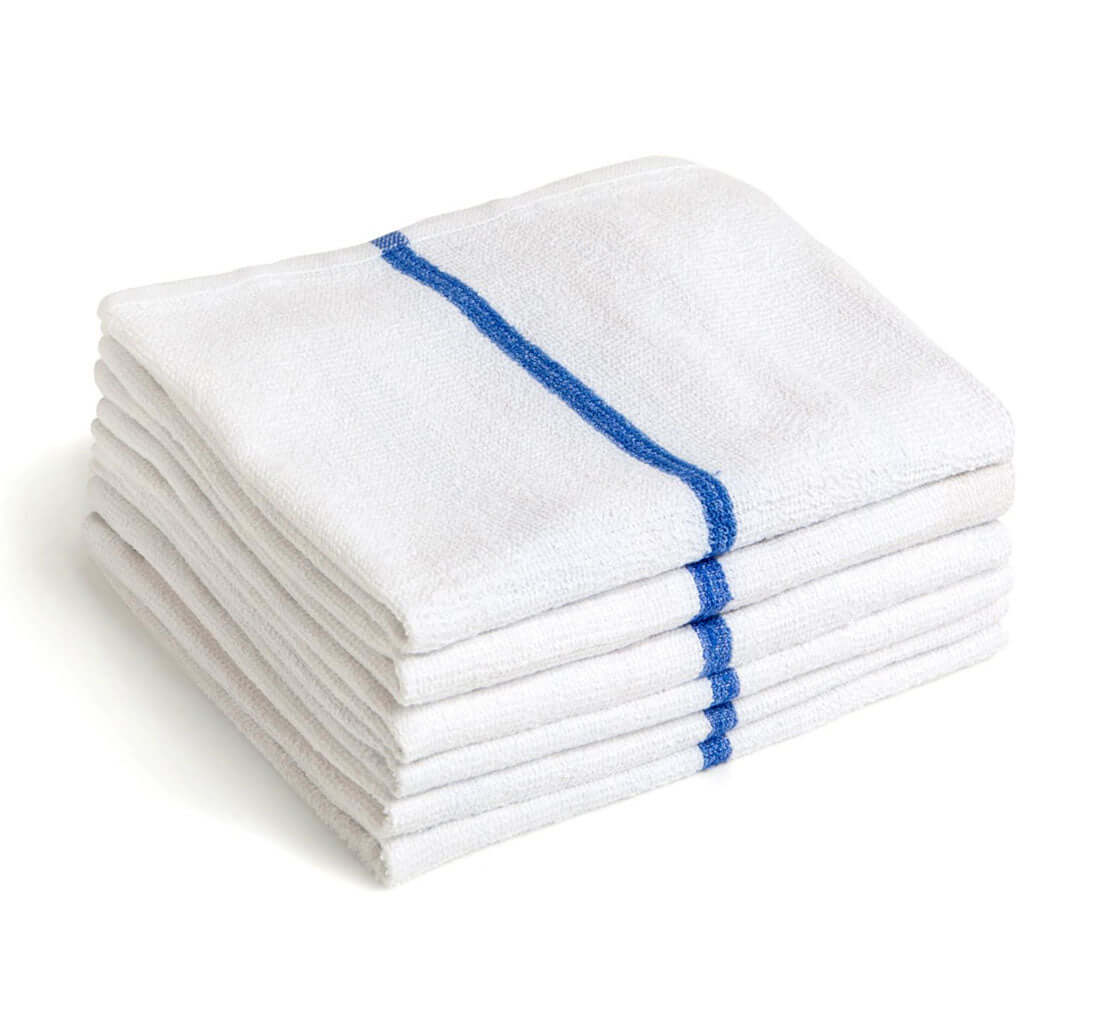 Bulk Bar Towels 100% Cotton Terry 16x19 with Color Stripe 25 Lb. Box