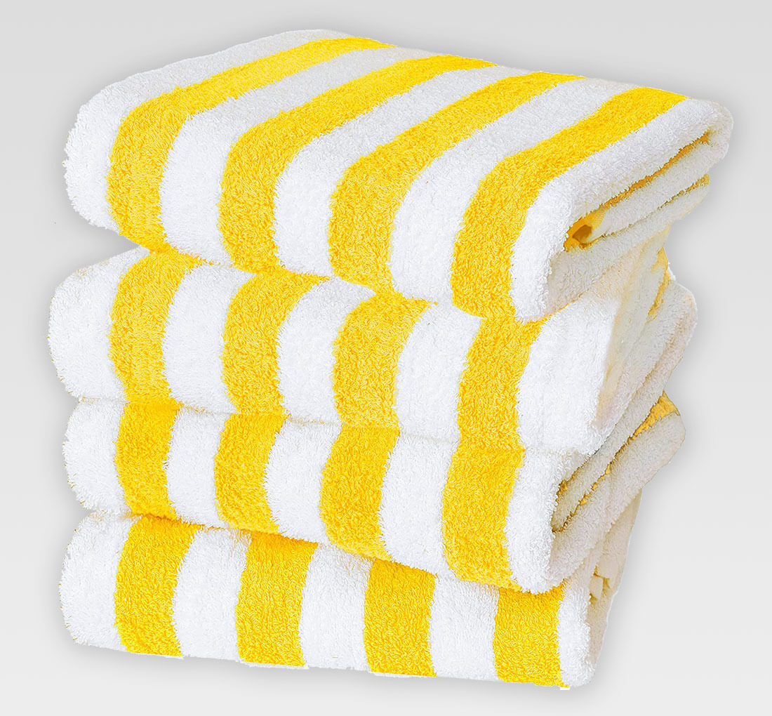 2-Set Yellow/White Striped Cabana Beach Towels Large Pool Bath